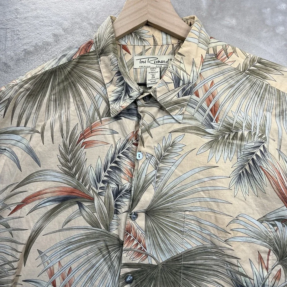 Tori Richard Hawaiian Shirt Men's XL Aloha Palm Trees Button Up Cotton Lawn